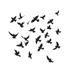 Silhouettes of Birds Flying - Vector Illustration