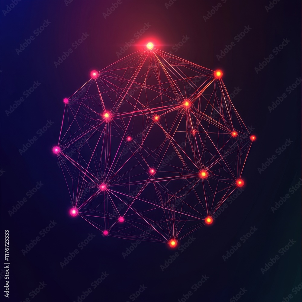 Poster abstract network visualization with glowing nodes and interconnected lines on a dark background.