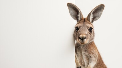 Fototapeta premium Happy Kangaroo Peeking Around the Corner