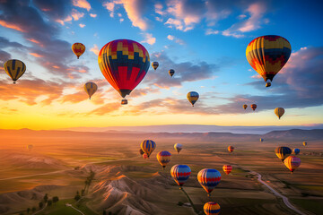 Obraz premium Celebrating Sunrise: A breathtaking display of Hot Air Balloons against the Dawn Sky