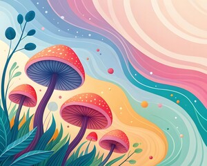 Obraz premium Glowing Mushroom Wallpaper: A Magical and Enchanting Bioluminescent Forest Design