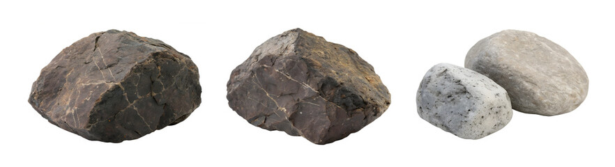 Collection of Natural Stones and Rocks - Assorted natural rocks in varying colors and textures isolated on a transparent  background, ideal for geology, landscaping, or design concepts.
