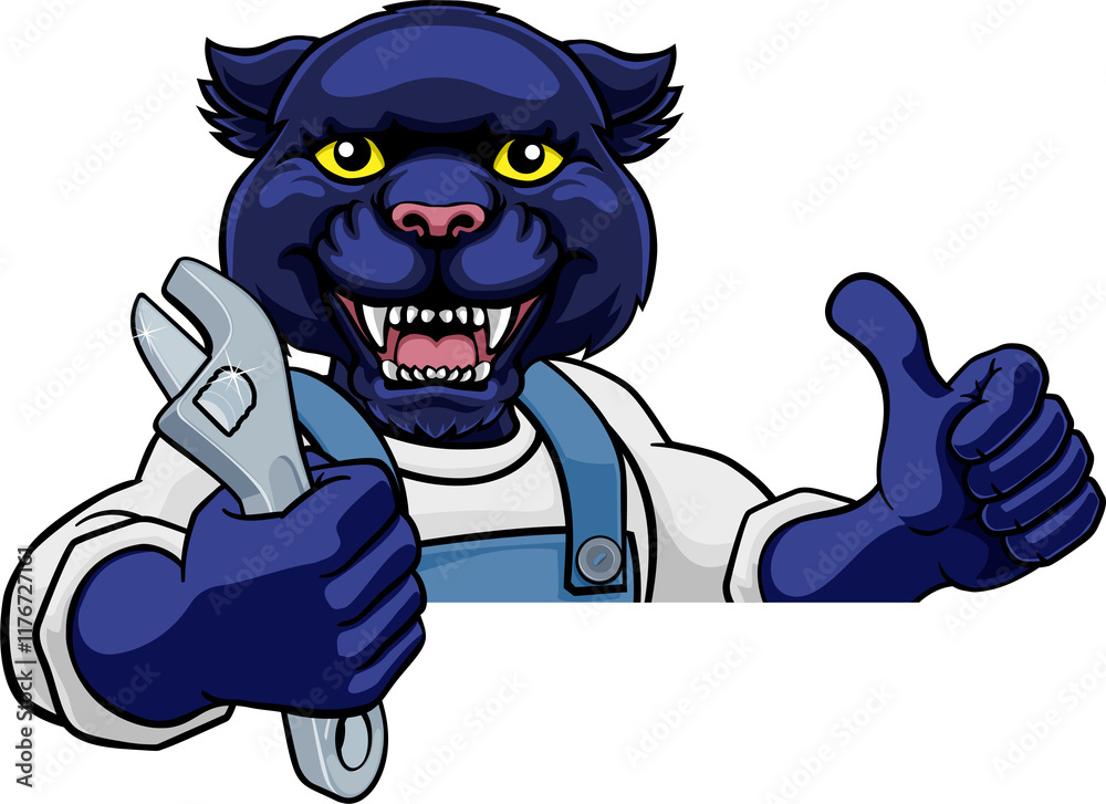 Wall mural Panther Plumber Or Mechanic Holding Spanner