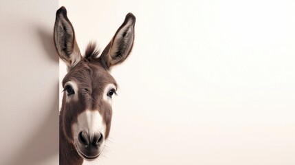Fototapeta premium Happy Donkey Peeking Around the Corner