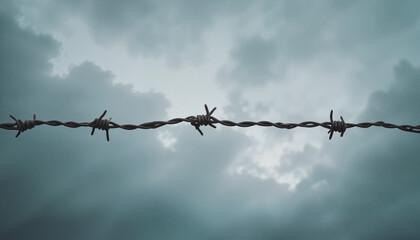 Barbed wire against dark stormy sky