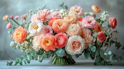 Obraz premium Stunning Peach and Coral Ranunculus Bouquet
