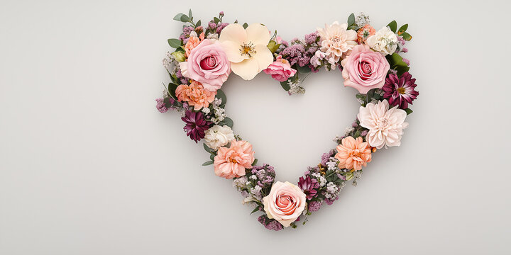 Blumenherz - Muttertag - Valentinstag Hochzeit und sonstige Feierlichkeiten. Karte Banner mit Platz f&uuml;r Text