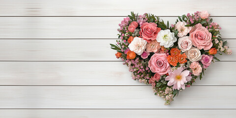 Blumenherz - Muttertag - Valentinstag Hochzeit und sonstige Feierlichkeiten. Karte Banner mit Platz f&uuml;r Text