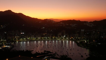 Coucher de soleil, Orangé, Pain de Sucre, Rio de Janeiro, Mer, Christ Rédempteur, Panorama,