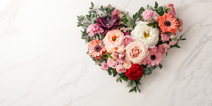 Blumenherz - Muttertag - Valentinstag Hochzeit und sonstige Feierlichkeiten. Karte Banner mit Platz f&uuml;r Text