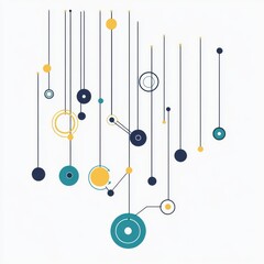 Abstract geometric shapes in shades of blue, yellow, and black, creating a dynamic visual composition.