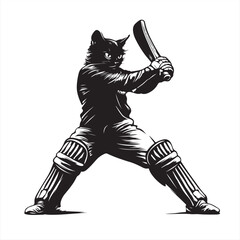 Cat Character Playing Cricket - Vector Illustration