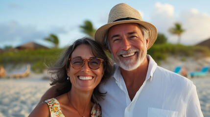 Obraz premium Couple at the beach smiling portret