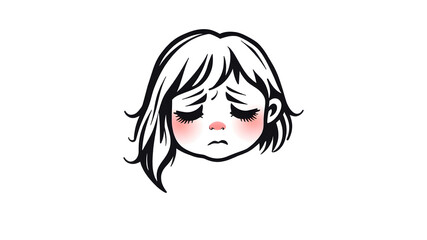 Sad girl child logo design on white background. Generative AI