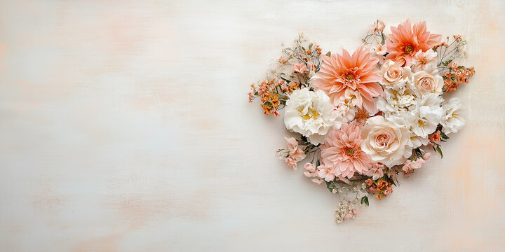Blumenherz - Muttertag - Valentinstag Hochzeit und sonstige Feierlichkeiten. Karte Banner mit Platz f&uuml;r Text