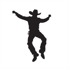 Black Silhouette of a Cowboy Jumping - Vector Illustration