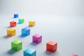 Naklejka premium a close up of a group of colorful cubes on a white surface