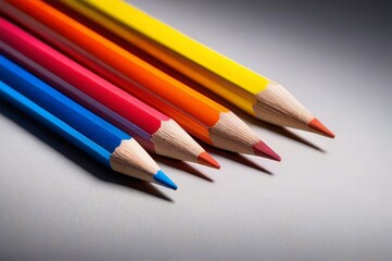 Fototapeta premium several colored pencils lined up in a row on a table
