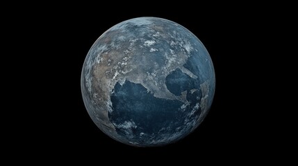 Naklejka premium A detailed, stylized view of a distant planet showcasing its textures and colors against a dark backdrop.