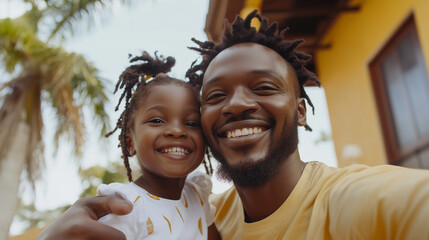 Portrait of african american family taking a selfie together at home. China