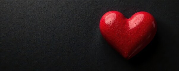 Obraz premium Bold red heart against matte black Minimalist Valentine's design , valentines, backdrop