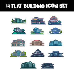 14 Flat Colored Building Icon Set Vector Illustrated