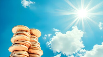 Economic windfall coin stacks under bright sun business insights financial growth environment