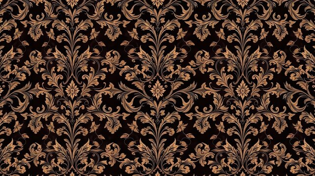 Seamless Damask wallpaper in elegant floral pattern with scrolling vines and intricate details, tapestry, wallpaper