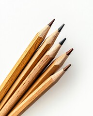 Minimalist Set of Wooden Pencils Isolated on White Background