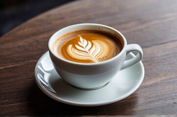 Naklejka premium there is a cup of coffee with a leaf on it