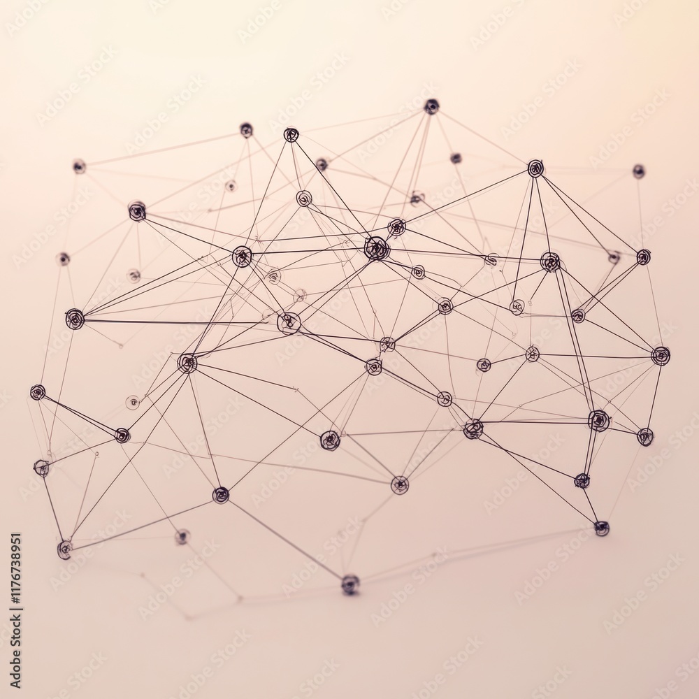 Poster abstract network graphic with interconnected lines and nodes on a soft gradient background.