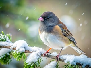 Obraz premium A dark-eyed junco perches serenely amidst the branches.