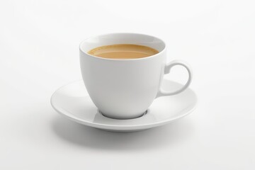 Obraz premium there is a cup of coffee on a saucer on a white table