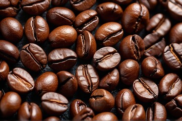 Obraz premium a close up of a pile of coffee beans with a black background