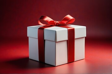 Fototapeta premium there is a white gift box with a red ribbon on it