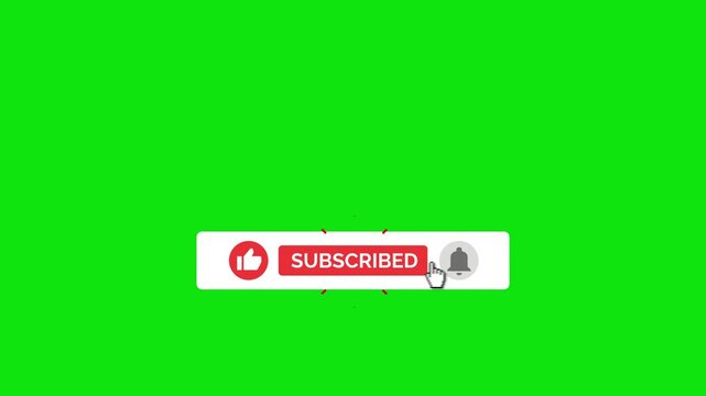 Animated YouTube Subscribe Button for Video Overlay. Like Subscribe Bell Notification Button, subscribe to channel with Motion Blur. Green Screen