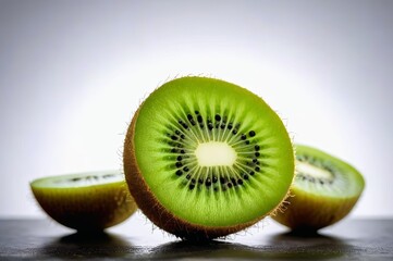 there is a kiwi fruit cut in half on a table