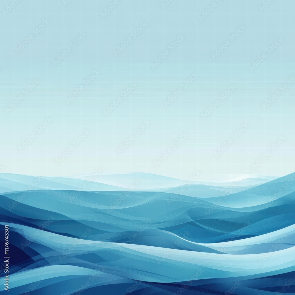 Aufkleber Abstract representation of flowing ocean wave patterns under a serene sky in varying shades of blue and aqua. Generative AI