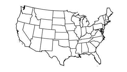 Outline of the United States Map with State Boundaries for Educational Purposes and Planning