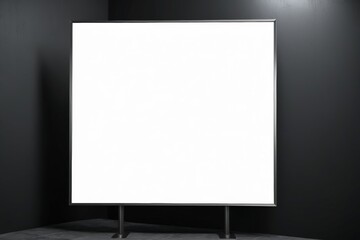 a close up of a blank white board on a stand in a room