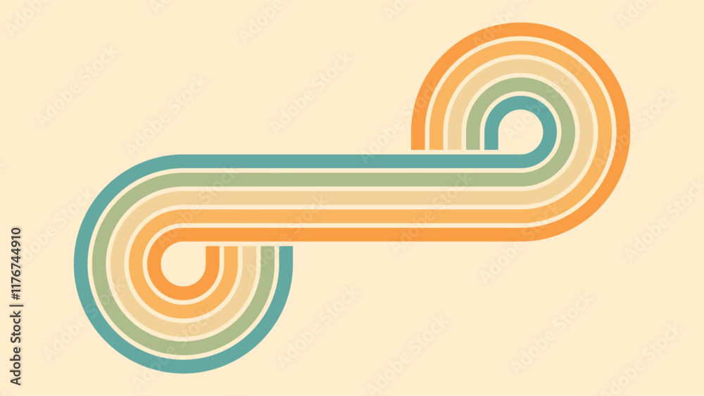 Wall mural abstract background of rainbow groovy wavy line design in 1970s hippie retro style. vector pattern r