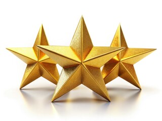 Obraz premium Celestial trio of golden stars bursts against a stark white, high-contrast backdrop. Perfect for artistic projects.