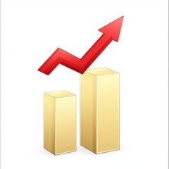 A graphical representation of growth with yellow bars and a red upward arrow symbolizing success.