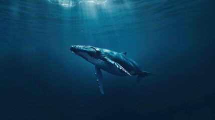 Fototapeta premium Humpback Whale Swimming in the Deep Blue Ocean