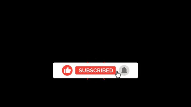 Animated YouTube Subscribe Button for Video Overlay. Like Subscribe Bell Notification Button, subscribe to channel. Transparent Background