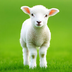 Fototapeta premium Adorable Lamb in Green Pasture