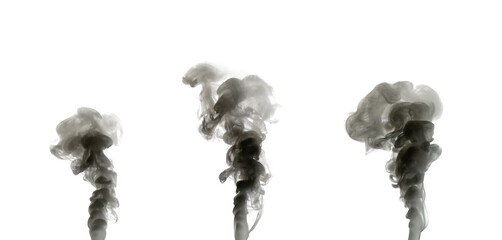 Isolated black fog or smoke effect on white background. Fog or smoke background, vapor. Illustration showing different textures and densities of smoke.