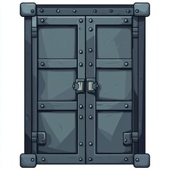 Fototapeta premium A sturdy, medieval-style double door with a stone texture and metal accents, enhancing its imposing look.