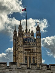 Majestic View of the Elizabeth Tower Under a Blue Sky in London During the Spring of 2024