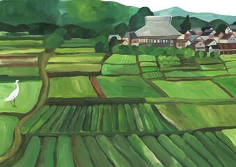 水彩で描いた日本の田舎の風景イラストレーション © yasuko88